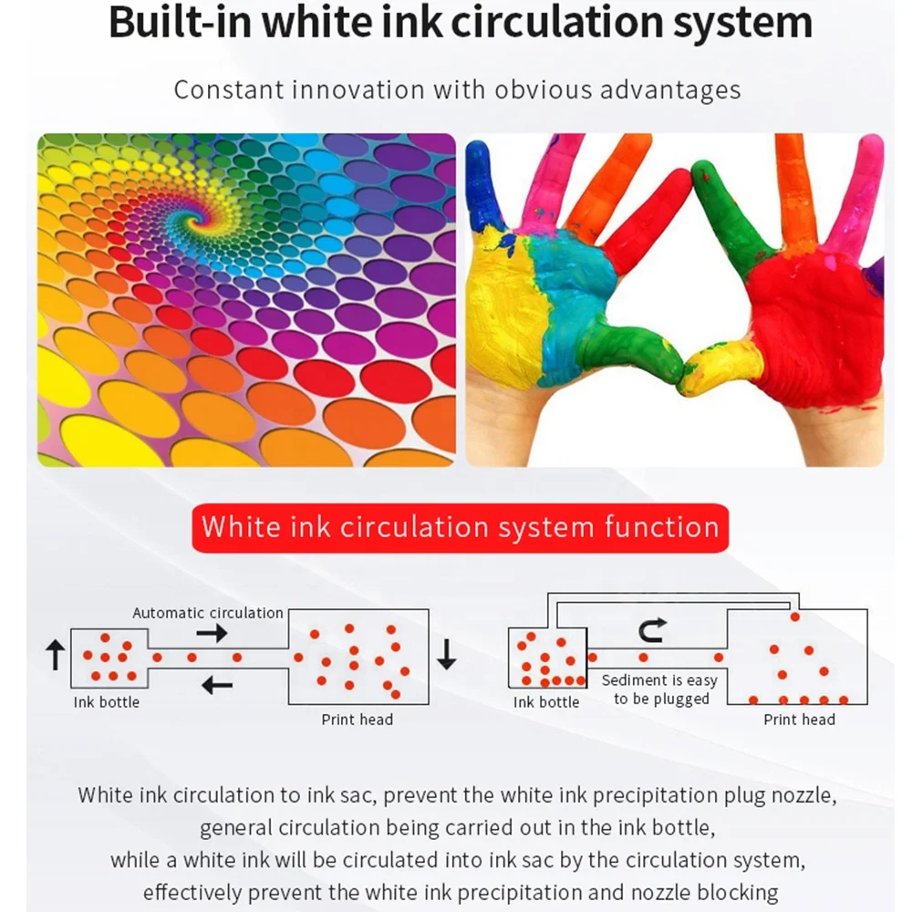 2020 Touch Screen dtg A4 dark T-shirt UV printer Cloth Jeans textile fabric uv Printing machine a4  & White ink cycle system
