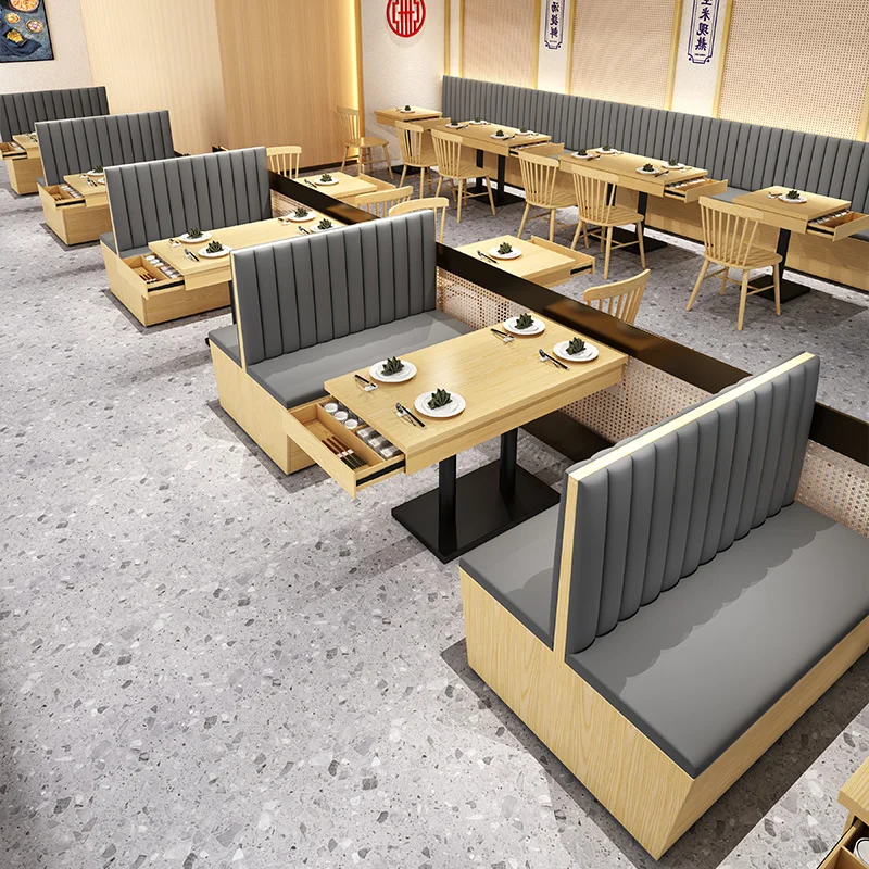 UPTOP High End Custom Made Grey Leather Restaurant furniture Set Hotel sofa Booth Seating