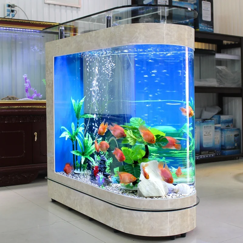 Large screen ecological goldfish bowl aquarium Super white glass hot bent tank bullet fish tank