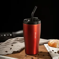 Bulk custom logo vacuum insulated double wall metal stainless steel cold drink travel coffee tumbler mug with straw lid