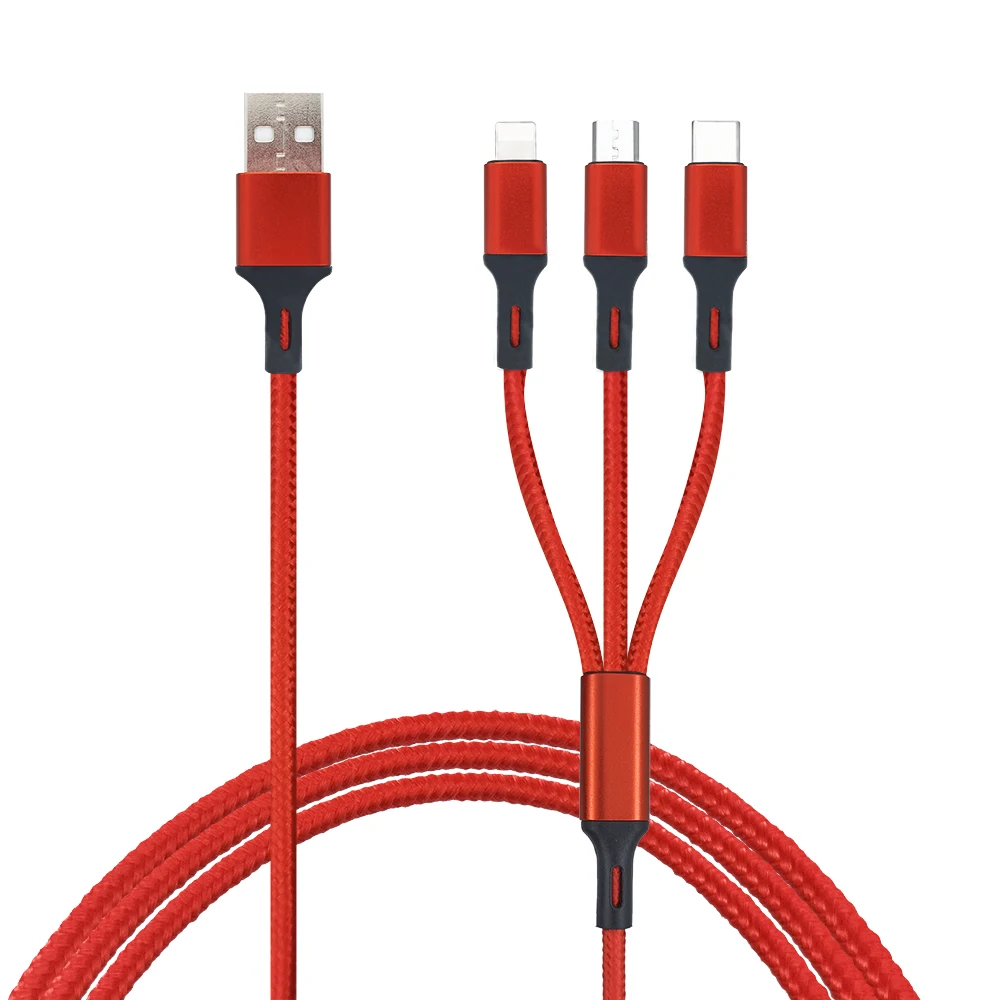 3 in 1 Nylon Braided Multi USB Cable Multiple Charger Fast Charging Cord Compatible with Most Smart Phones