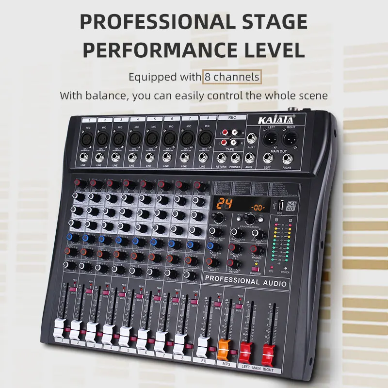 KAIKA 8 channels and 24 kinds of DSP professional digital mixer, studio, karaoke room, DJ controlled Audio Mixer.