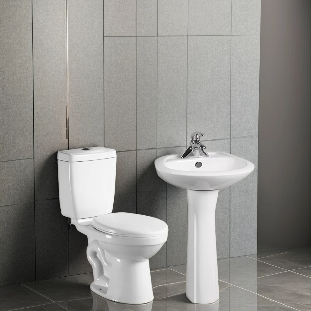 Wholesale economic cheap inodoro sanitary ware wc bathroom ceramic pedestal basin sink and siphonic two piece toilet set