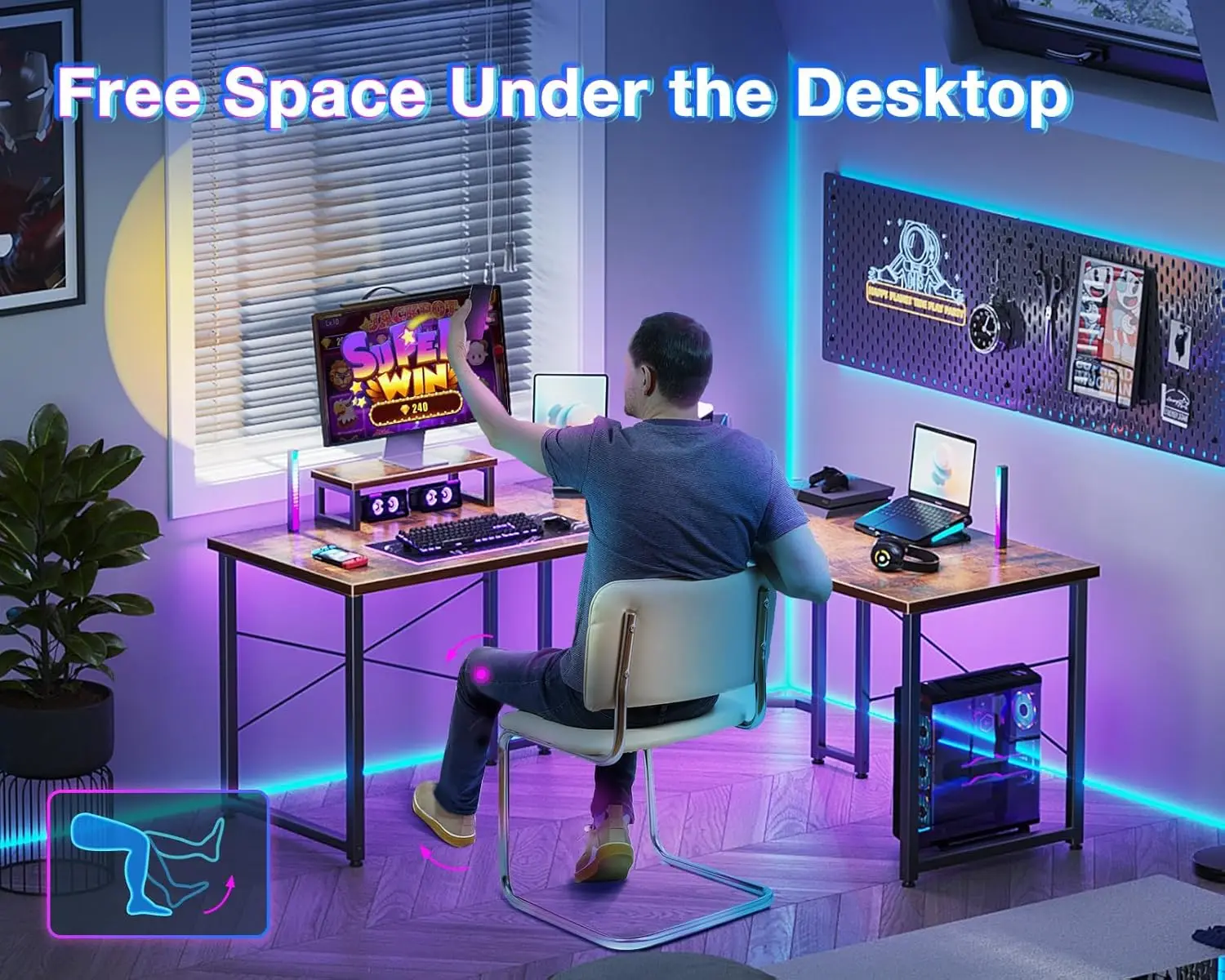 Combohome Custom Home Office Wood L Shaped Corner Gaming Computer Desk PC Table With Monitor Stand