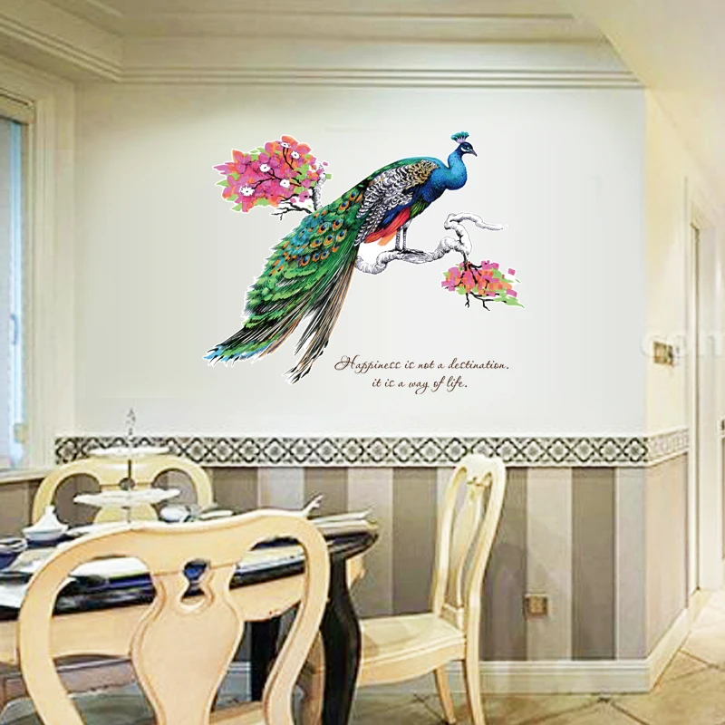 YIYAO DIY Chinese Style Peacock Environment Layout TV Background Wall Decoration Stickers