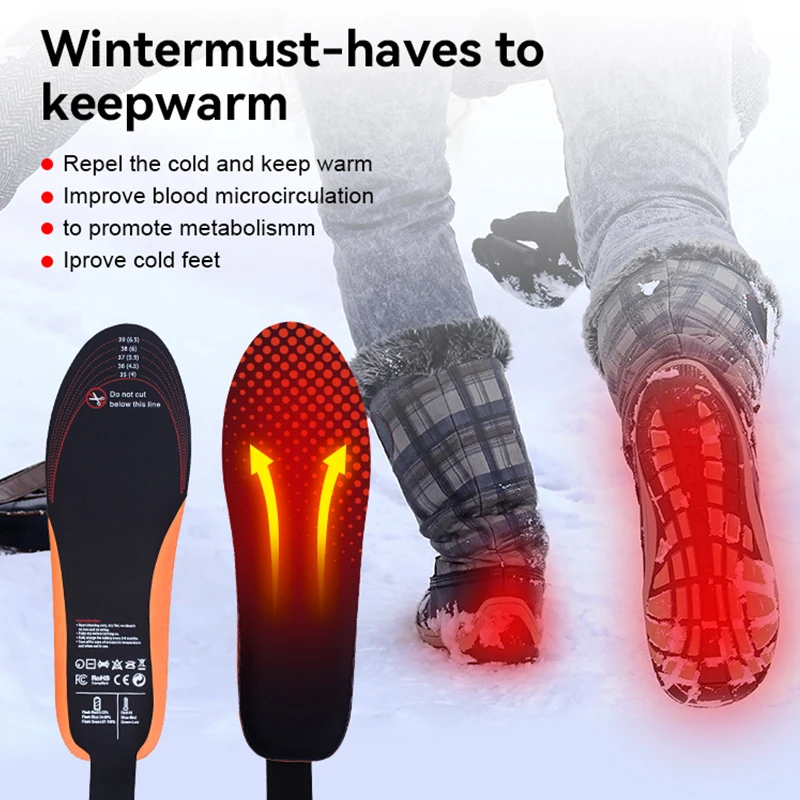 Lithium Battery Rechargeable Foot Insole Warmer Electric Heating Thermal Insoles Usb Heated Insoles For Shoes