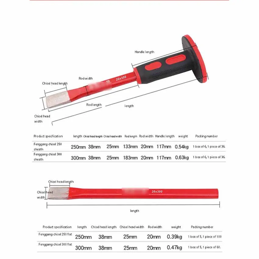 Heavy Duty Rubber Sleeve Flat Head Flat Chisel Steel Cement Chisel Wrench Repair Hand Tool
