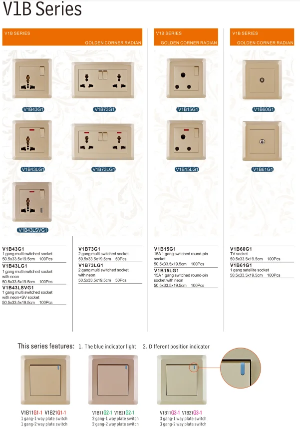 China Manufacturer Energy Saving 1 2 3 4 Gang 1 Way 2 Way Multi Plate Tv Telephone UK Wall Switch Socket With Indicator Light
