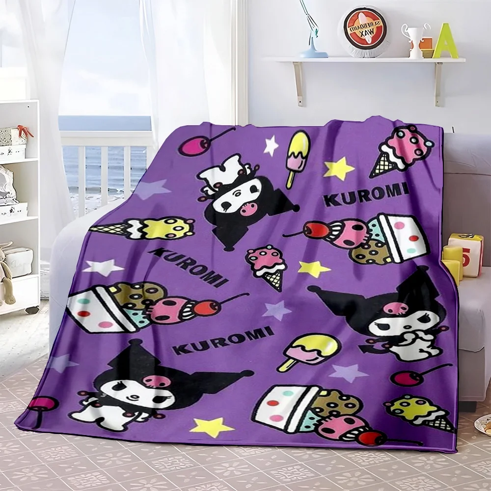 Kuromi Sanrios HD Printed Flannel Thin Blanket Throw.Four Season Blanket.for Sofa,beds,living Rooms,travel Picnic Blankets Gifts