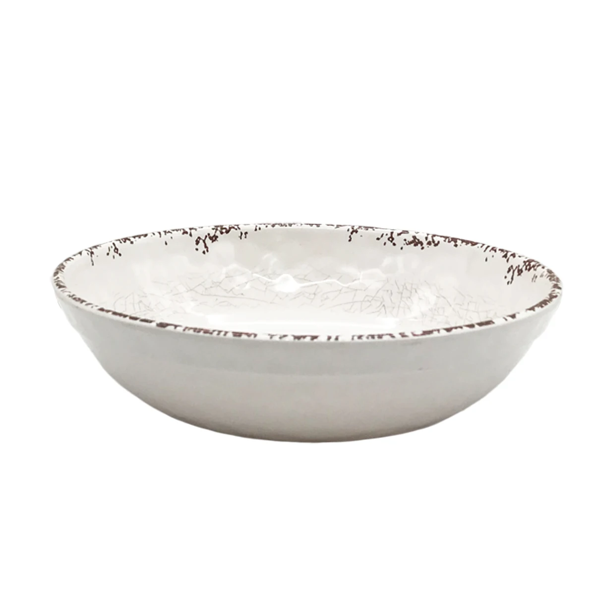 
wholesale EU food grade 16 pieces hard plastic reusable melamine cream rustic vintage round dinner plate bowl dinnerware set 