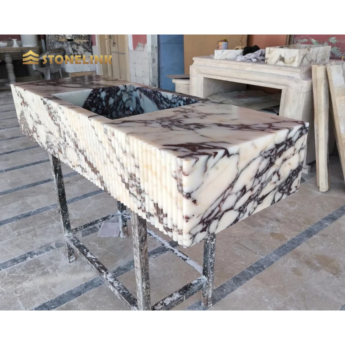 Stonelink Custom Solid Calacatta Viola Marble Sink Flute Side For Bathroom Vanity Countertop Sink