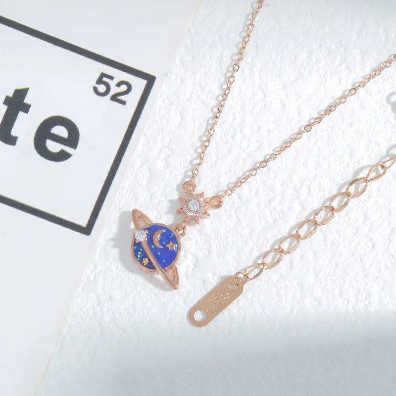 Rhinestone Planet Saturn Pendant Long Sweater Chain Necklace Female Party Jewelry Luxury For Women Girls Birthday Gift