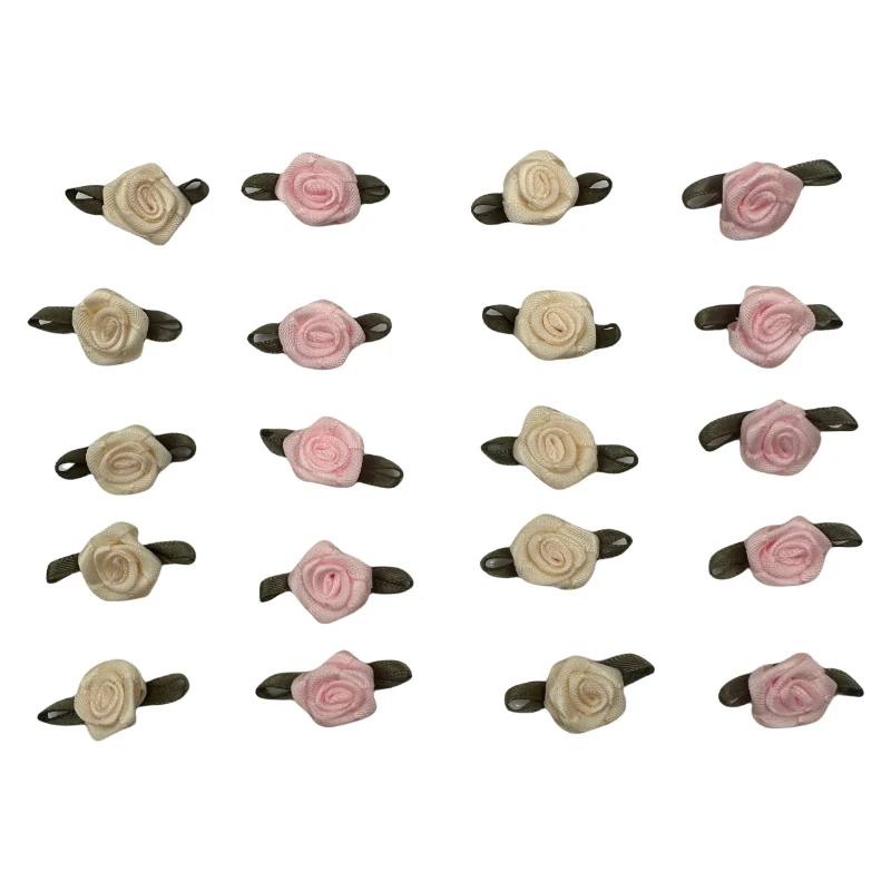 PC Ribbons Wholesale Mini Pink Rose Satin Ribbon Green Leaves For Wedding Decorated Bow Ribbons