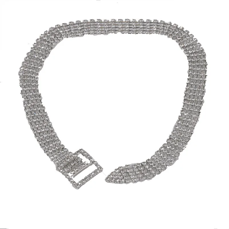 New Trendy Punk Hips Hops Diamond Belt Necklace Women Shining Choker Necklace
