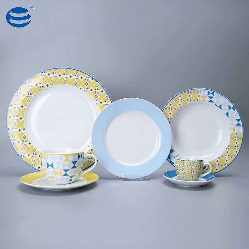 Wholesale Porcelain Dinnerware Sets Graphic Geometric Pattern with Cup and Saucer for Home Dining Ceramic Tableware Set