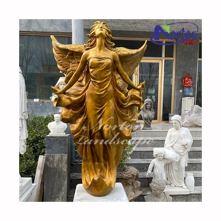 Outdoor Garden Decor Life Size Big Antique Copper Brass beautiful lady Bronze Angel Wings Statue Sculpture For Sale
