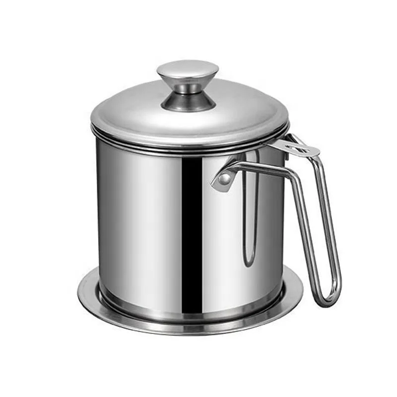 Kitchen Frying Oil Separator Filter Pot Bacon Grease Container Stainless Steel Oil Pot with Fine Mesh