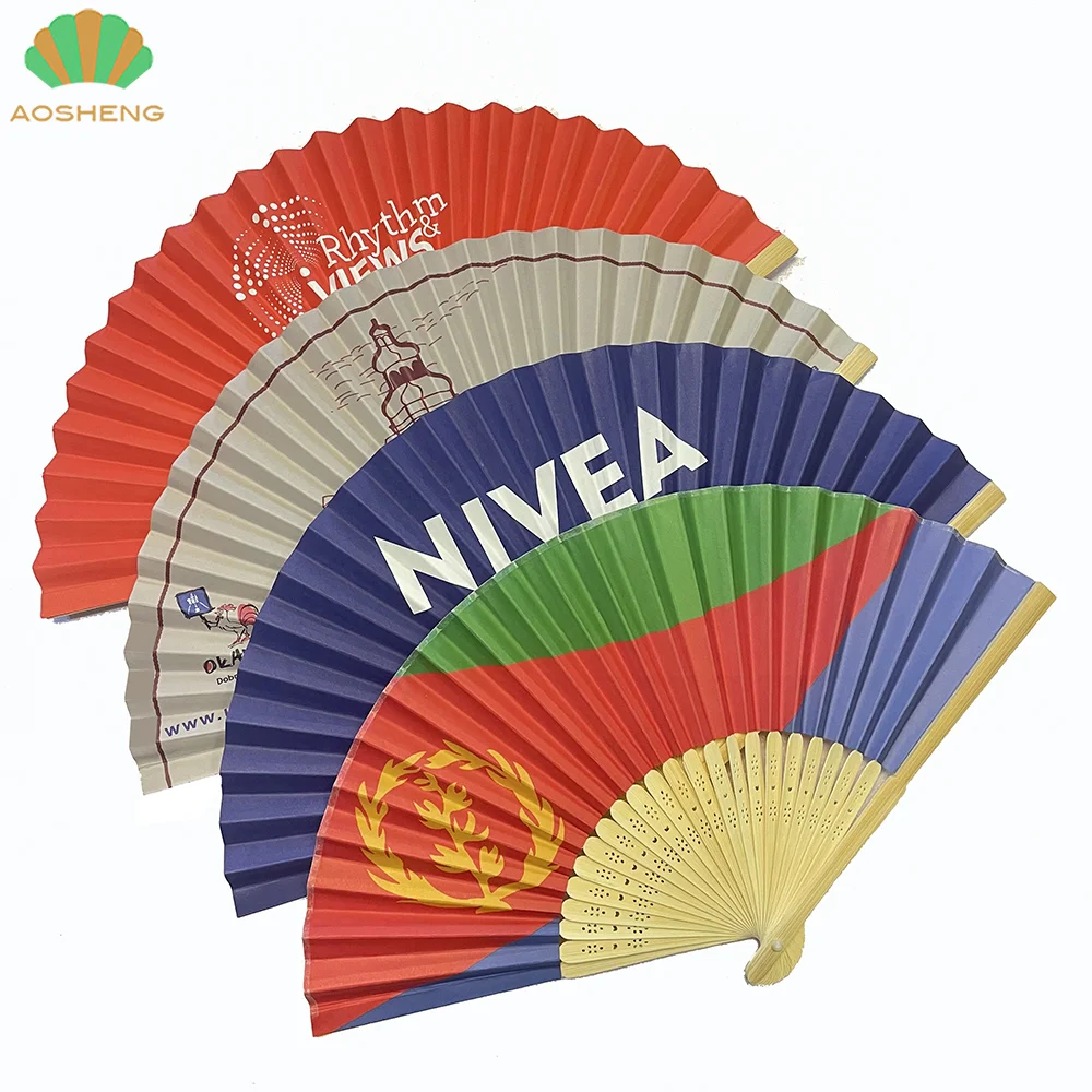 Пользовательский Ручной Веер с напечатанным логотипом, персонализированные бамбуковые бумажные и тканевые складные ручные вееры