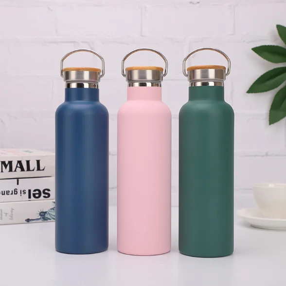 0.5L BPA Free Bamboo Wooden Lid Insulated Stainless Steel Water Bottle Double Wall Sport Style with Lid for Fitness Drinkware