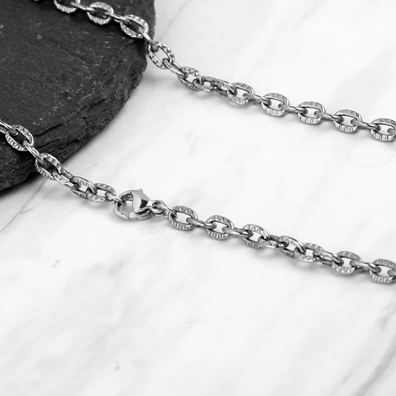 Silver Engraved Pattern Mens Pure Titanium Necklace 3.7MM Wide Link Chain