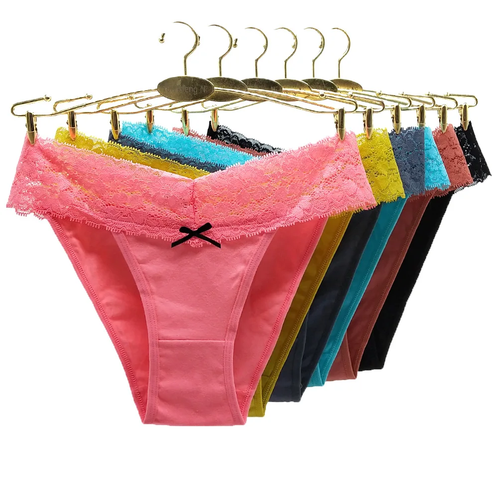 Wholesale Cheap Price Solid Color Bikini Women lace Cotton Panties ladies Briefs pants