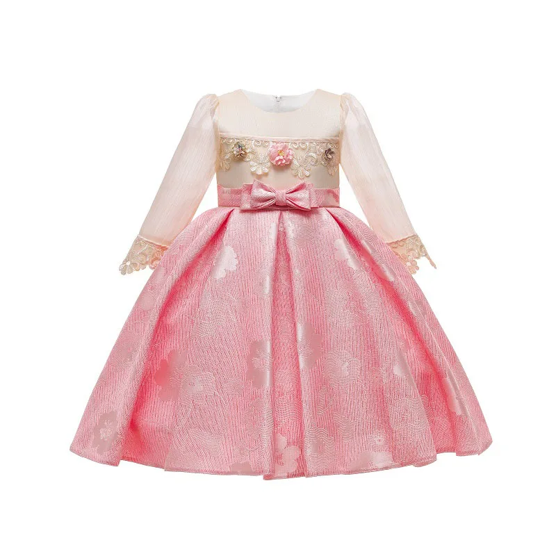 High Quality Fashion Long Sleeve Child Kids Wear Clothing Teen Girl Dresses Wholesale Little Flower Girls Party Evening