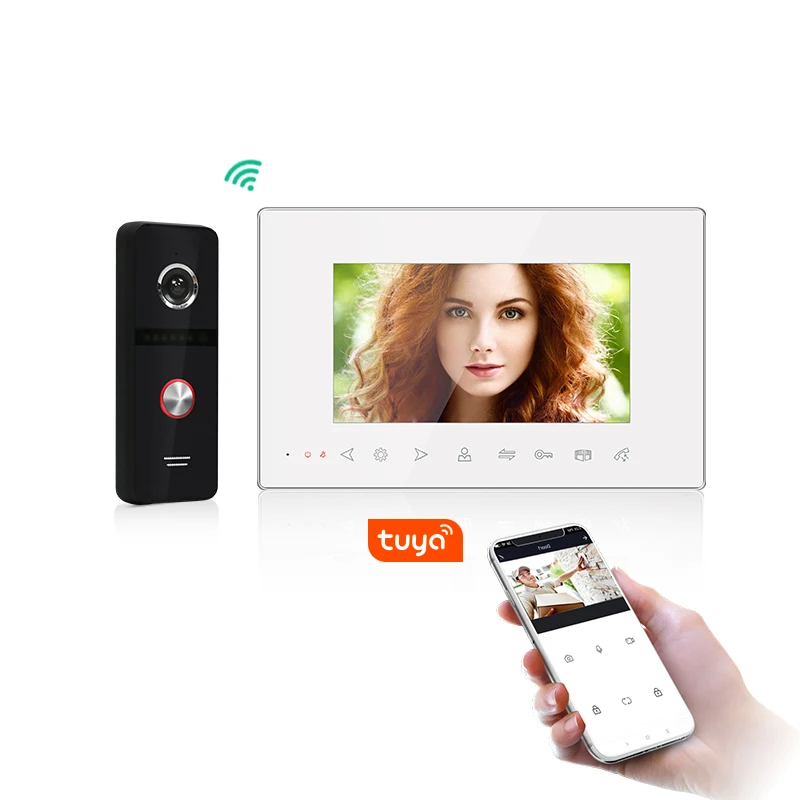 Factory wireless wifi video door phone audio intercom for home with HD door bell camera tuya smart app control unlock
