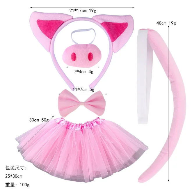 ecoparty  Pig Costume Hairband Elastic Strap Ears Headband Nose Bowtie Tail Cosplay Set for Carnival Animal Themed Parties