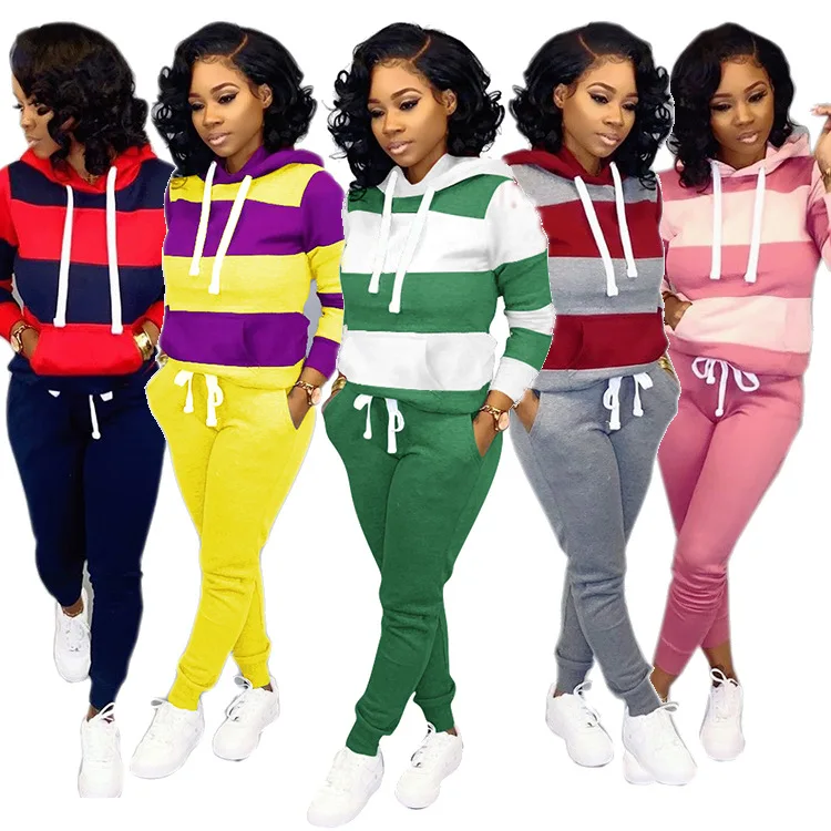 Оптовая продажа, женская одежда baju, Симпатичные полосатые baju olahraga, повседневные спортивные штаны, толстовки, комплект из двух предметов для женщин