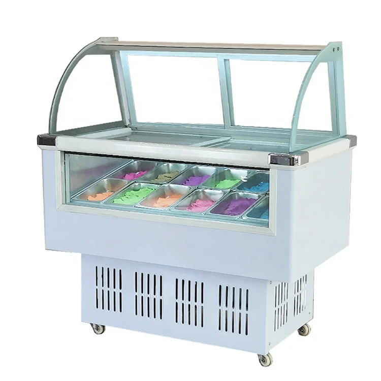 Commercial Shopping Mall Gelato Ice Cream Display Freezer With 12 Pans