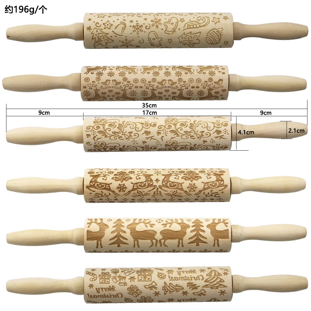 Christmas Xmas Embossing Wooden Baking Roller Baking Rolling Pin for Christmas Cookie Biscuit Dessert