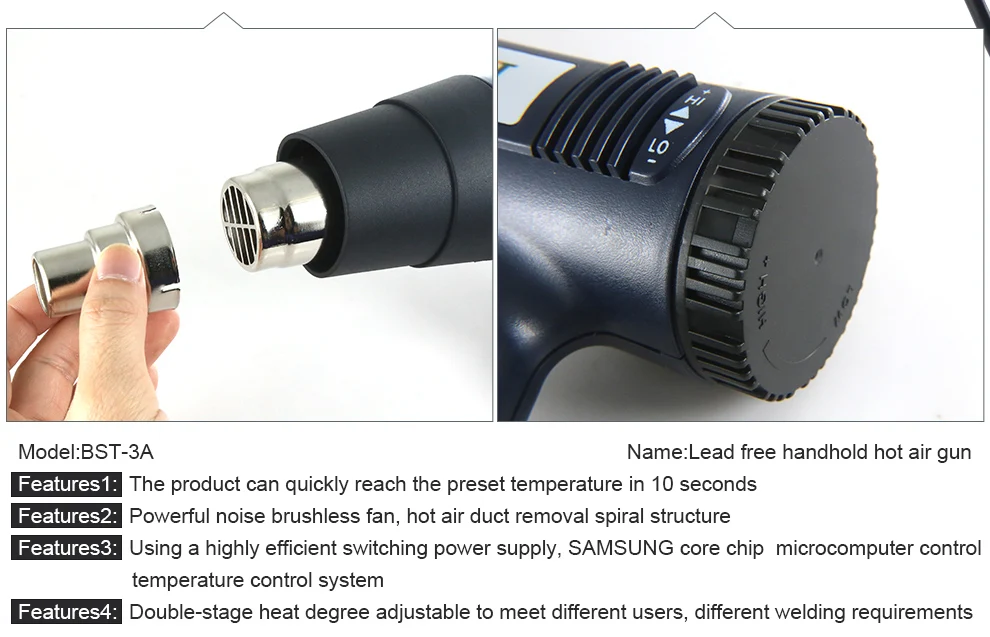 OEM BST 3A Wholesale estacion de calor estacao de ar quente pistola de aire caliente hot air hand soldering gun