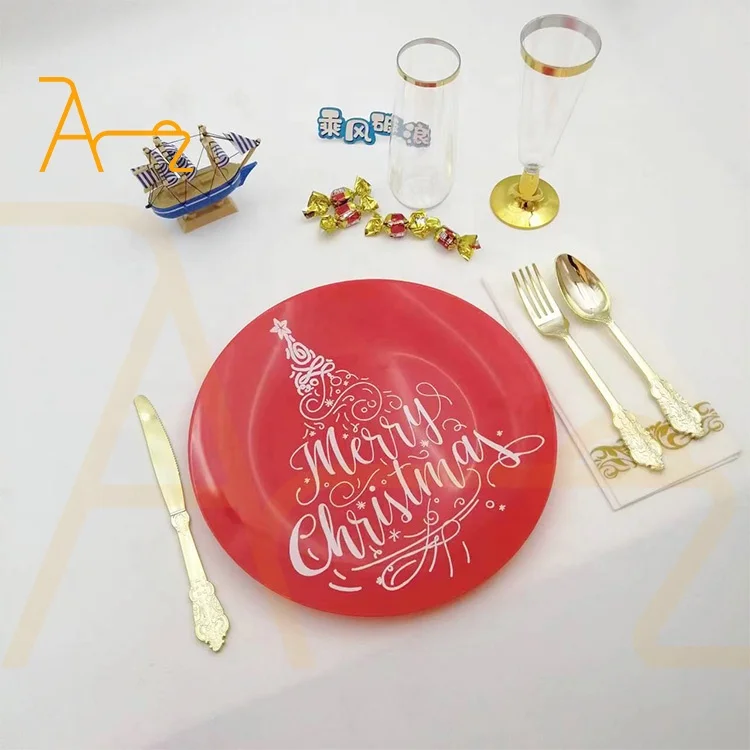 Bulk buy disposable plastic dinner plate wedding party decoration underplates red round 7.5/10.25 inch christmas tableware