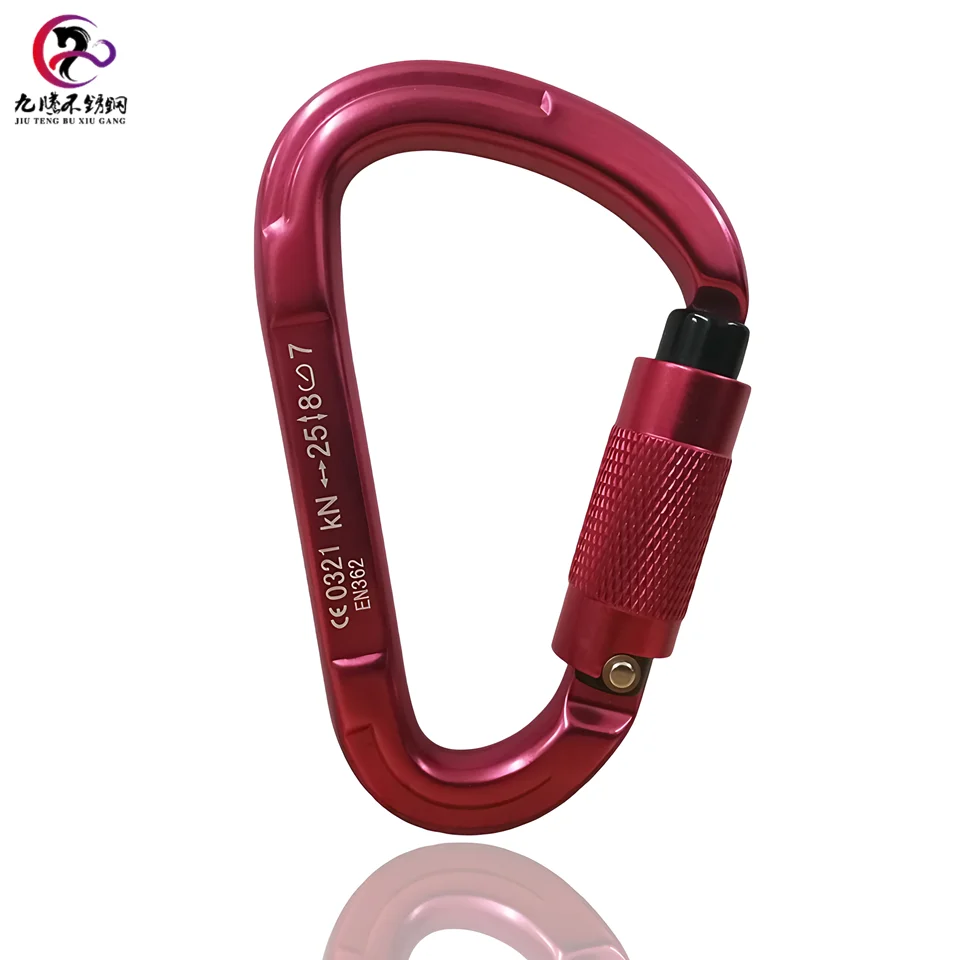 Hot Sale High Quality customized black metal clip hook spring 25KN aluminum locking climbing hammock carabiner