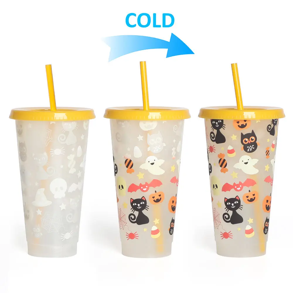 Customizable Gift Mug 24oz Reusable Party Coffee Cup Cold Plastic Color-changing Cartoon Water Bottle