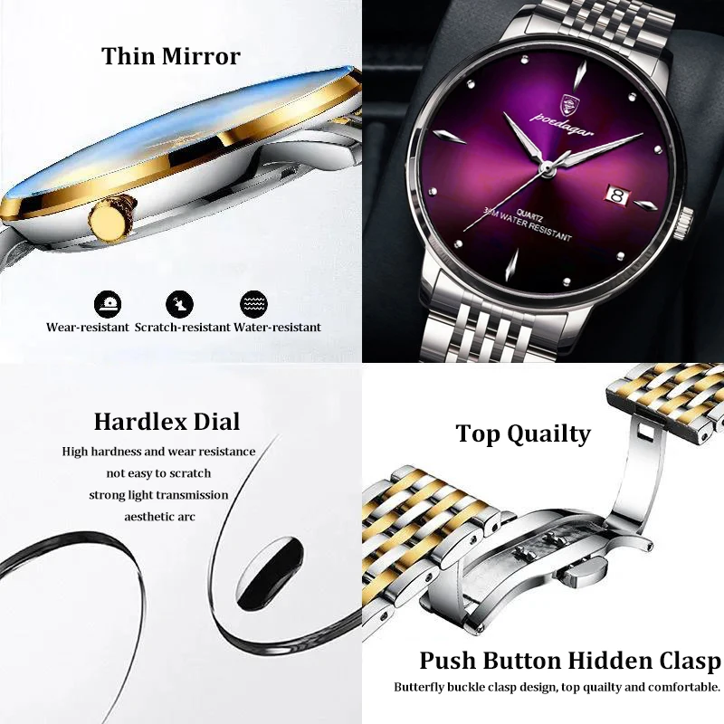 POEDAGAR Top Brand Luxury Waterproof Luminous Stainless Steel Watches Sport Quartz Clock Mens Date Business Wristwatch Relogio