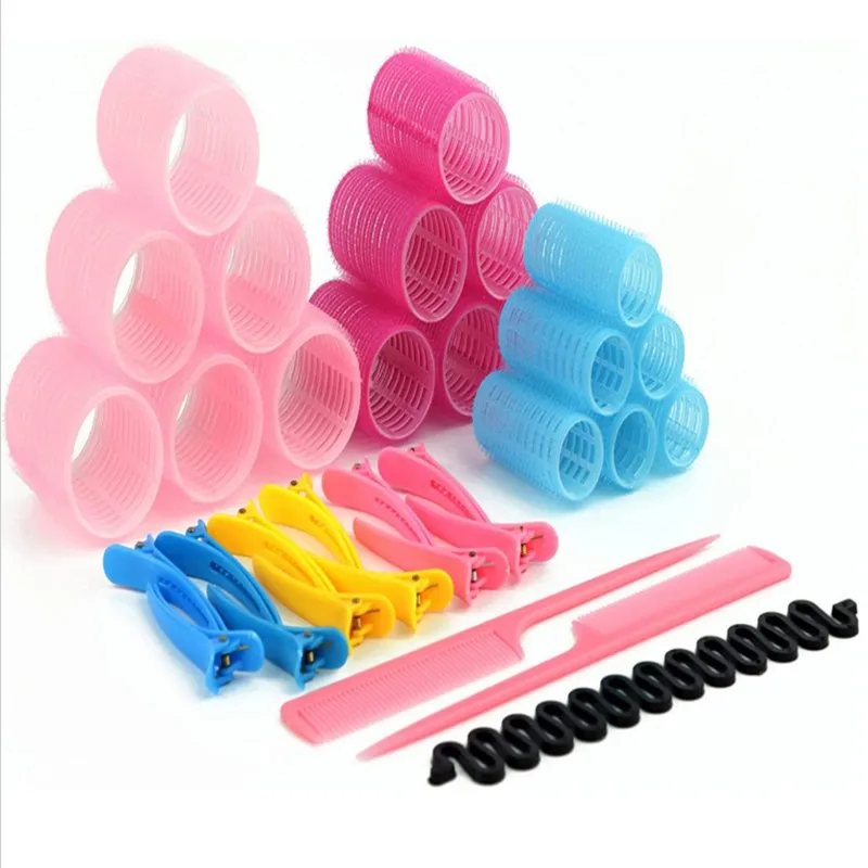 salon curlers nylon magic self grip hair rollers for blowout look custom 35 pcs no heat plastic hair rollers with pins comb set