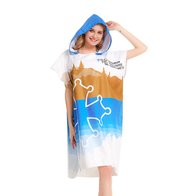 
Custom Logo Microfiber Hooded swimming poncho surf towel 