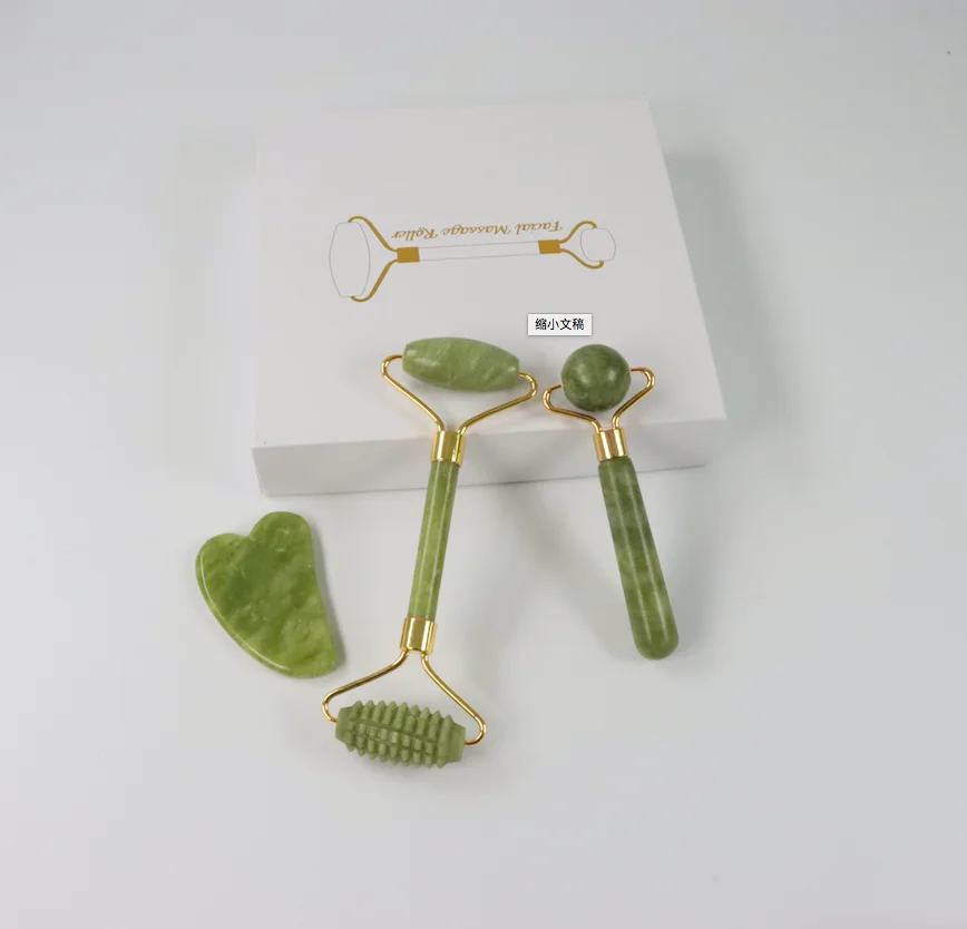 Мини натуральный Королевский нефритовый массажер на заказ, зеленая Нефритовая игла для лица, ролик для глаз и набор гуаша для массажа лица