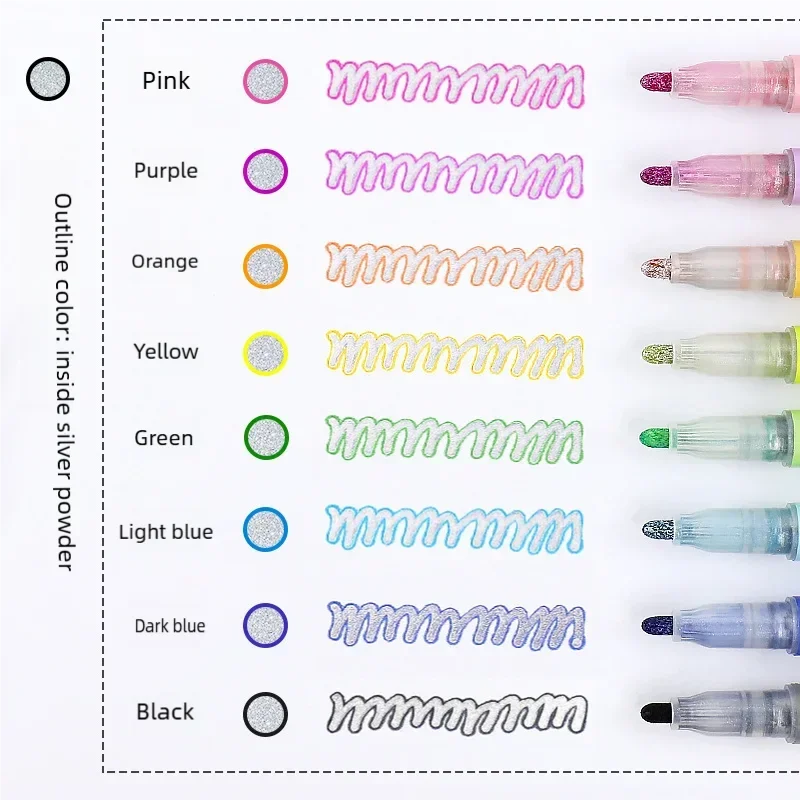 12-Color Double Line Outline Marker Highlighter Pen Set for Promotional Planners and Student
