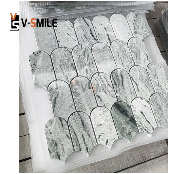Green marble mosaic decoration backplash kitchen marble  waterjet tiles Mosaic Tile for Wall Bar Bathroom Living Room