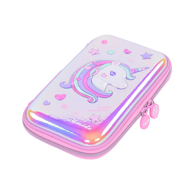 Custom Pink Kids Flexible Kawaii Unicorn Pu Student Stationary OEM EVA Pencil Case For Girls School