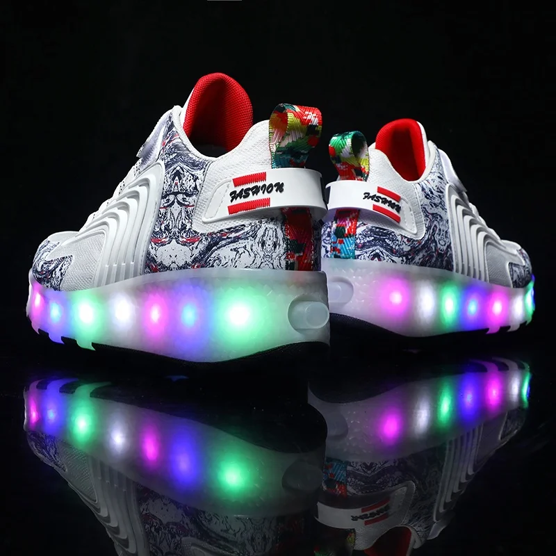 Casual Kids LED Roller Skate Shoes Single Wheel Light Best Gift Boys Girls Birthday Thanksgiving Christmas Day Lace Upper