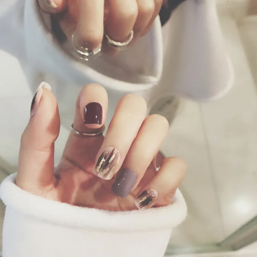 S39 artifical pearl and diamond white flower back glue fake nails tips for bride full cover wearing removal false nails