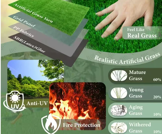 Three Colors Green Color Dtex and Density Customized Decorative Grass 3/8 Gauge Leisure Grass