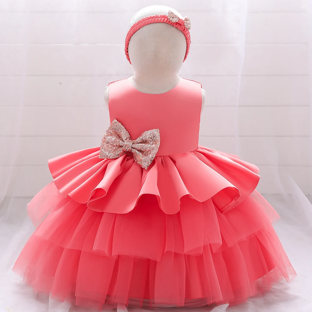 Latest Sequin Bow  Baby Girl Dresses Popular Little Kids Birthday Party Wedding Dress kids Girl Party Dress Grown