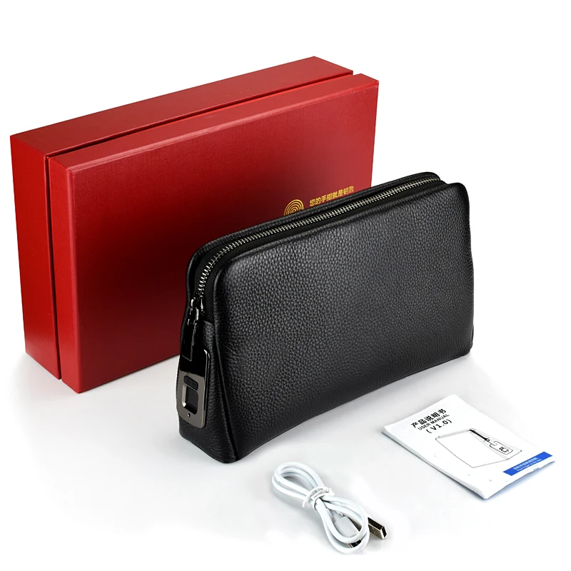 Fashionable leather business bag for men Wholesale business men fingerprint handbag with fingerprint lock Fingerprint Handbag