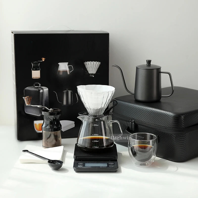 HIGHWIN 9PCS Portable Hand Drip Pour Over Coffee Maker Espresso Coffee Gift Set