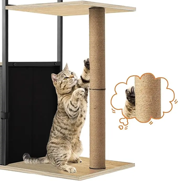 Grey Cat Tree Tower: Indoor Cat Tower with Condo, Hammock, Scratching Post - Perfect for Kittens and Cats