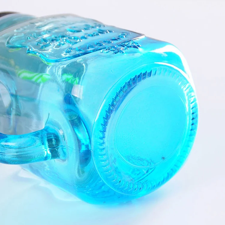 High Quality 16OZ Colored Glass Mason Jar With Handle and Lid for Drinking